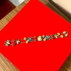 VINTAGE 80s SLIDE CHAIN BRACELET BEACH THEME WITH STAR FISH AND SHELLS